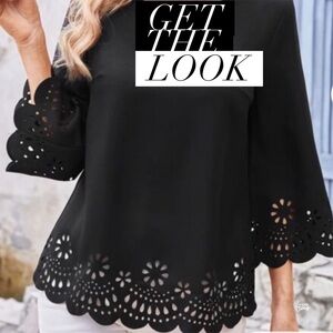 NY Collection Black Scallop Lace Edged Top Sz 2X Woman NWOT